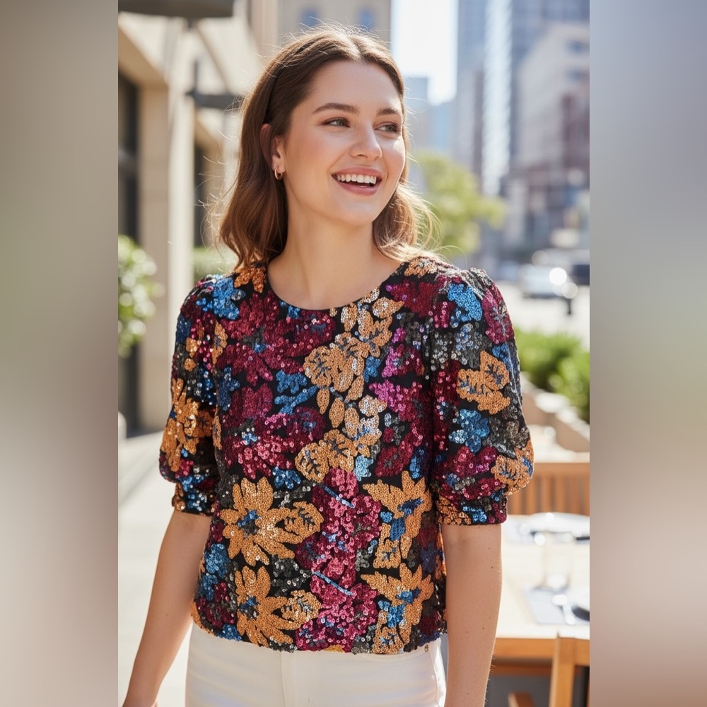 Easel Sequin Floral Women's Top
